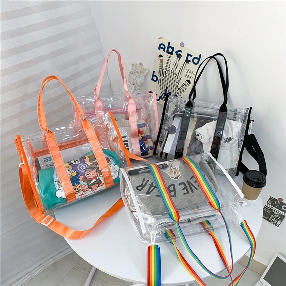 PVC Transparent Female Hand Bag Waterproof Clear Tote Bag Large Capacity Stadium Approved Fashion Casual for Weekend Vacation