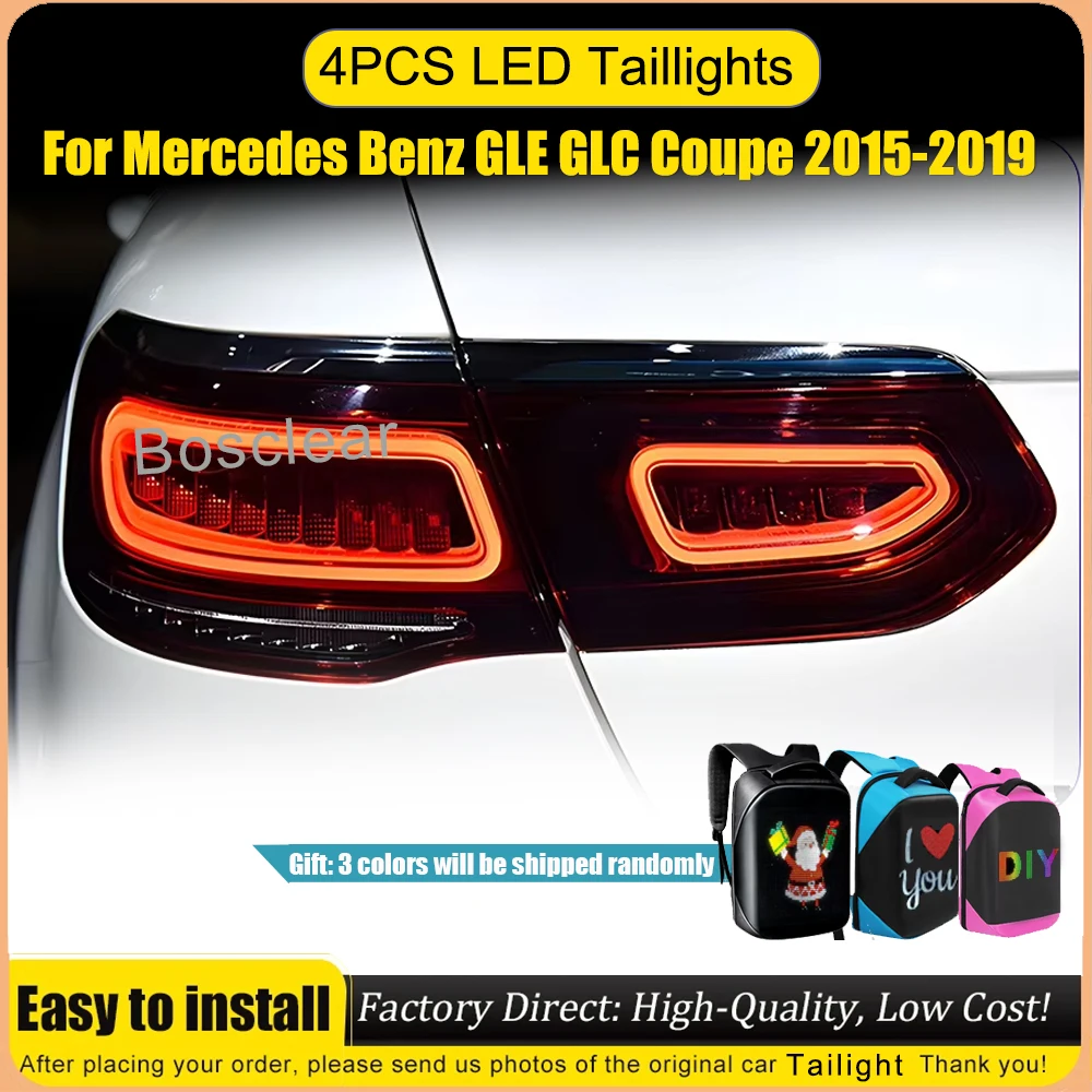 Sewiyolin Car LED Tail Light Assemblies For Benz GLE GLC‑Class W253 2015-2019 Auto Fog DRL Brake Turn Signal Lamp Plug and Play