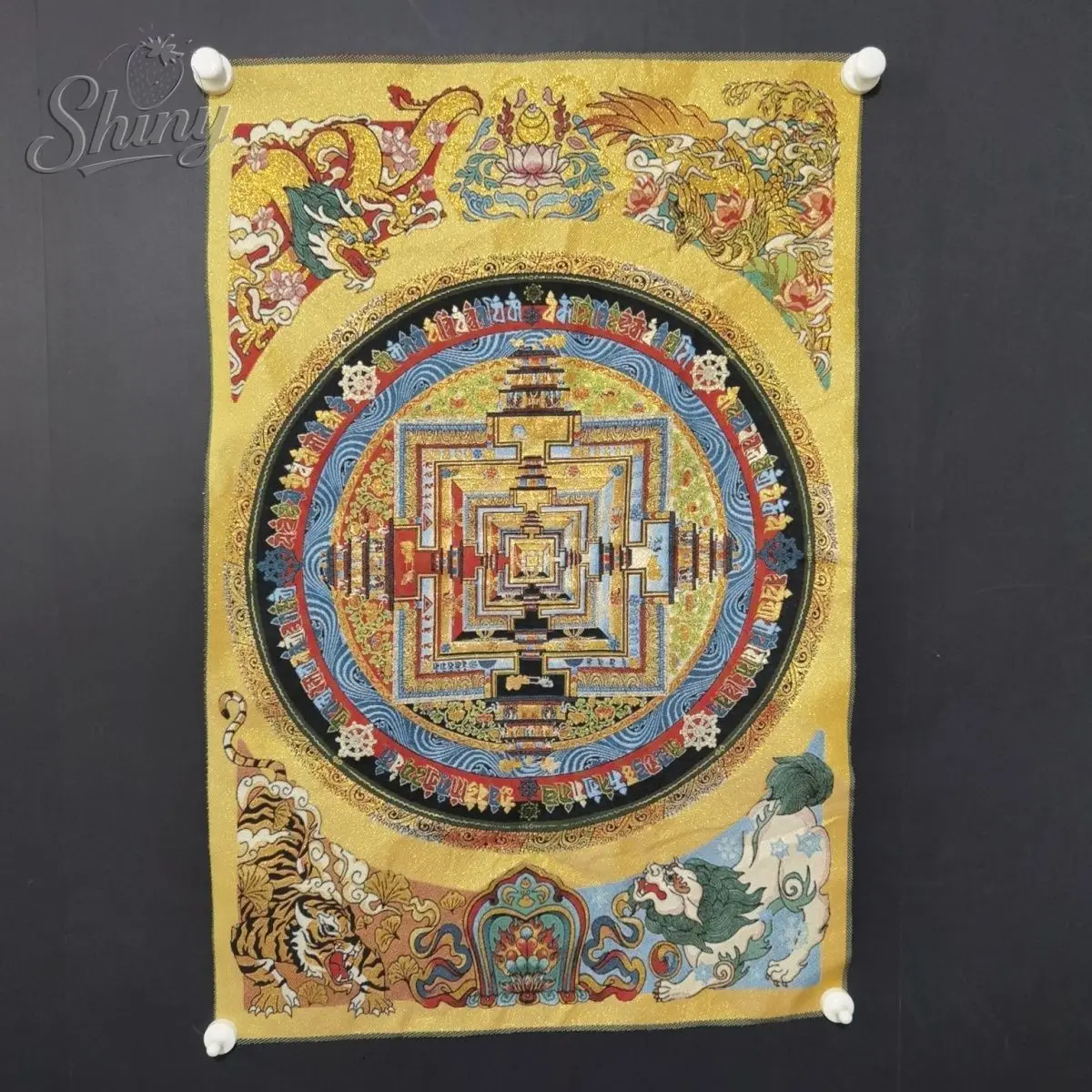 Tibet Buddhist Kalachakra Mandala Mantra Scripture Tapestries Thangka Embroidered Brocade Family Bless Temple Monk Worship
