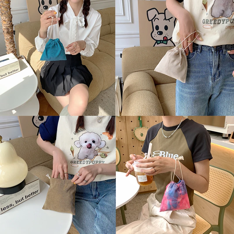 Cute Corduroy Small Coin Purse Drawstring Bag Handbags Woman Jewelry Lipstick Cosmetic Tote Bags Storage Pouch String Bag