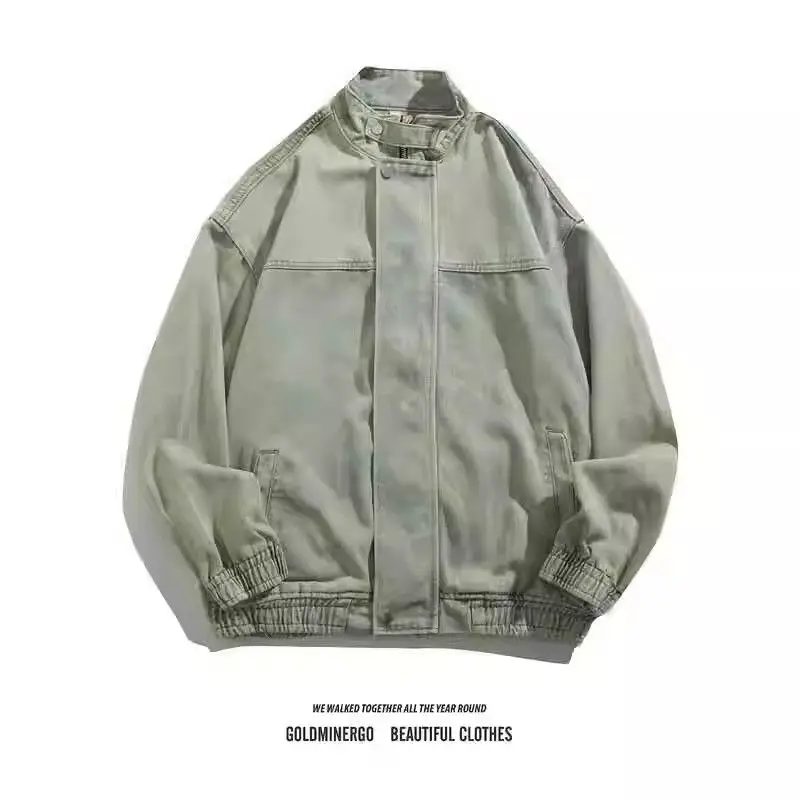 

Waed Denim Jaet Men's Loose Fit Stand Collar Water Waed American Sle Hip Haome Small Hong Kong Sle Trendy ...