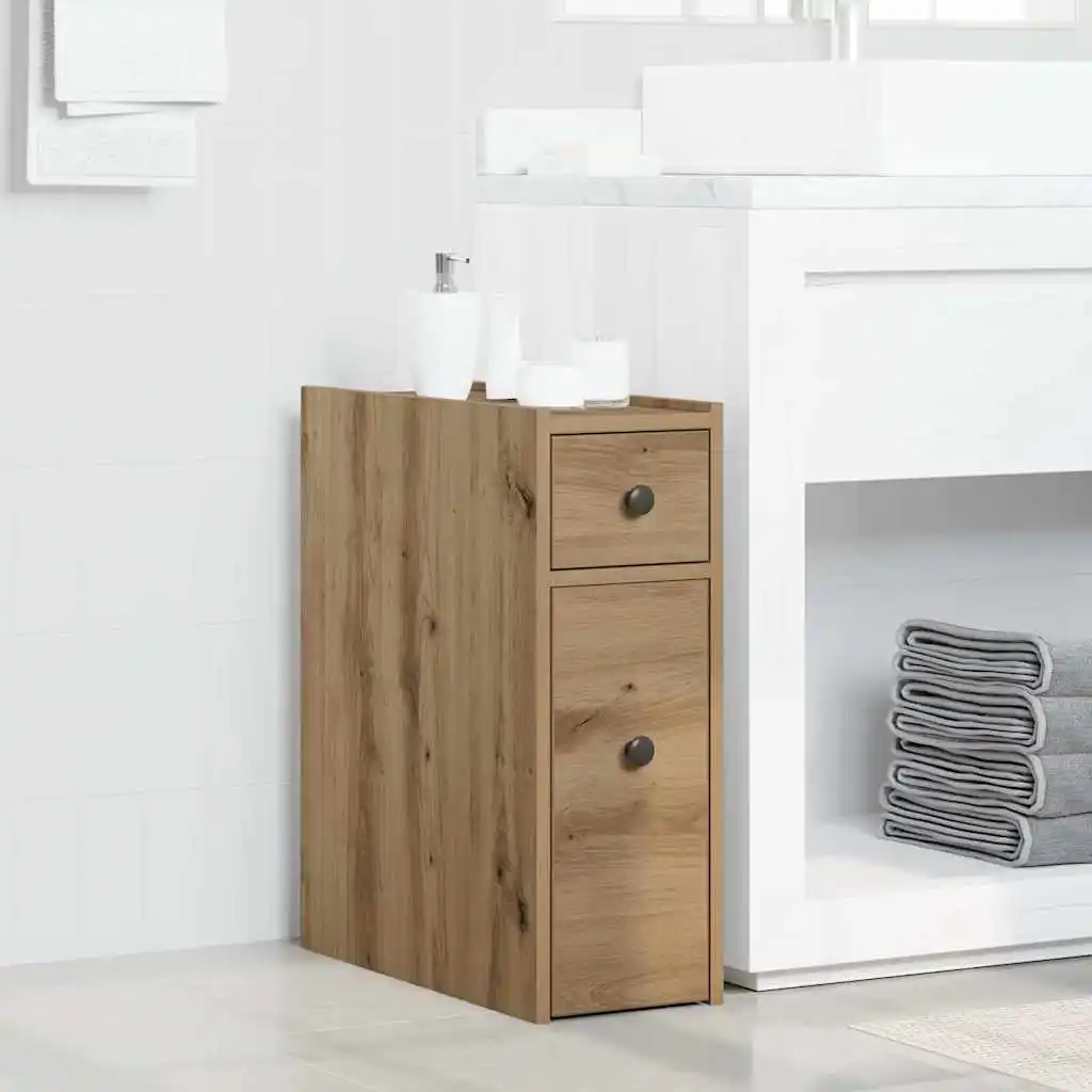 Mueble de Baño Estrecho con Ruedas, Torre de Almacenamiento Alta de Roble Artesanal para Espacios Pequeños