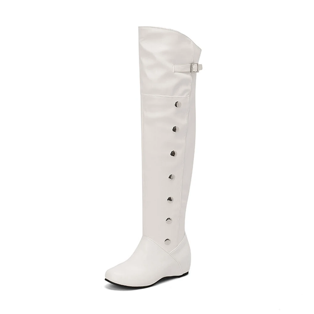 Black White Fashion Boots Women Internal Elevation Over The Knee Boots College Versatile British Simple Super Big Size 47 48 617