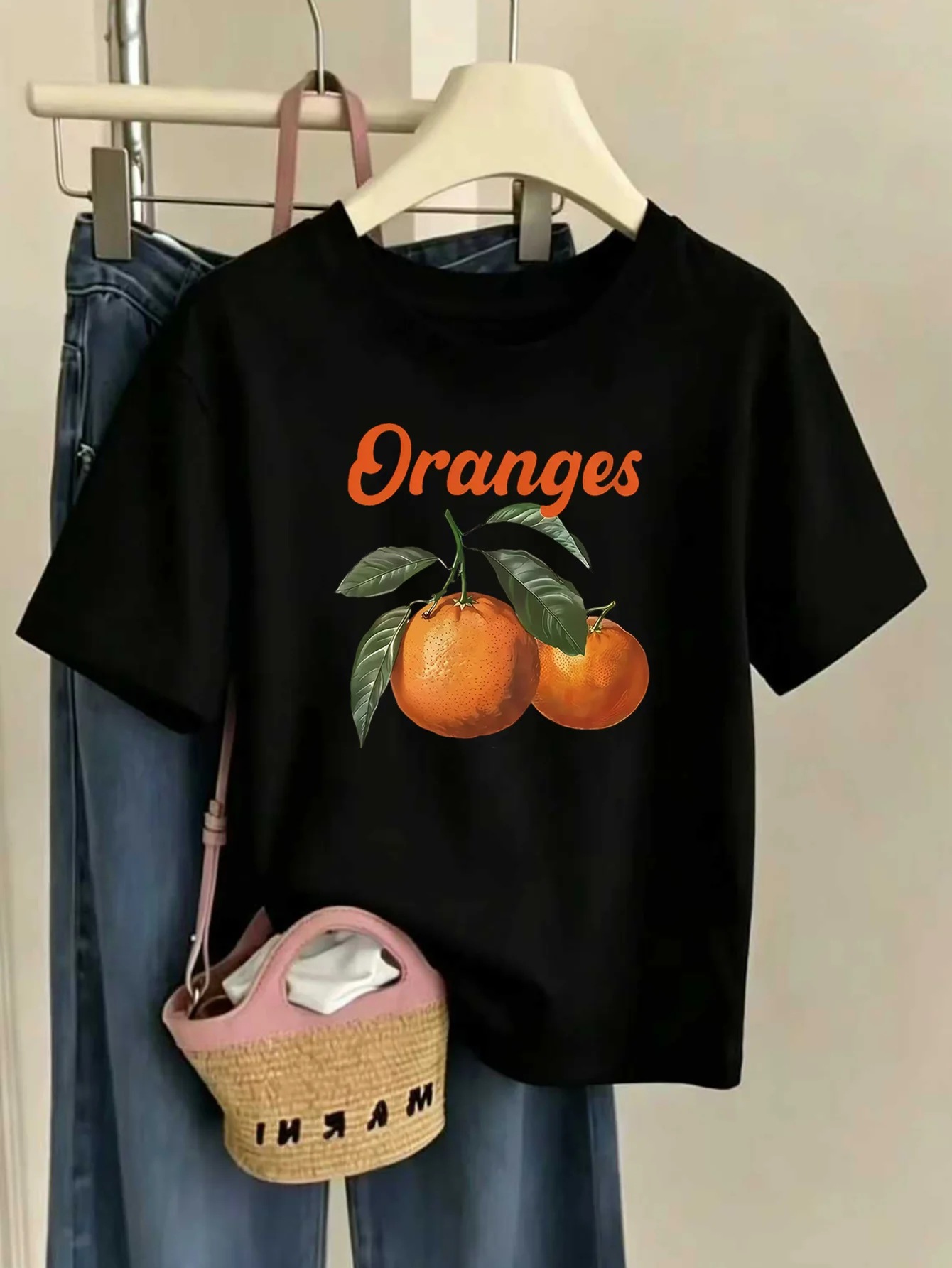 Kids Vintage Oranges Fruit Leaf Graphic Tee Boys Girls Family Matching Short Sleeve Sweet Fresh Nature Casual Everyday T Shirt