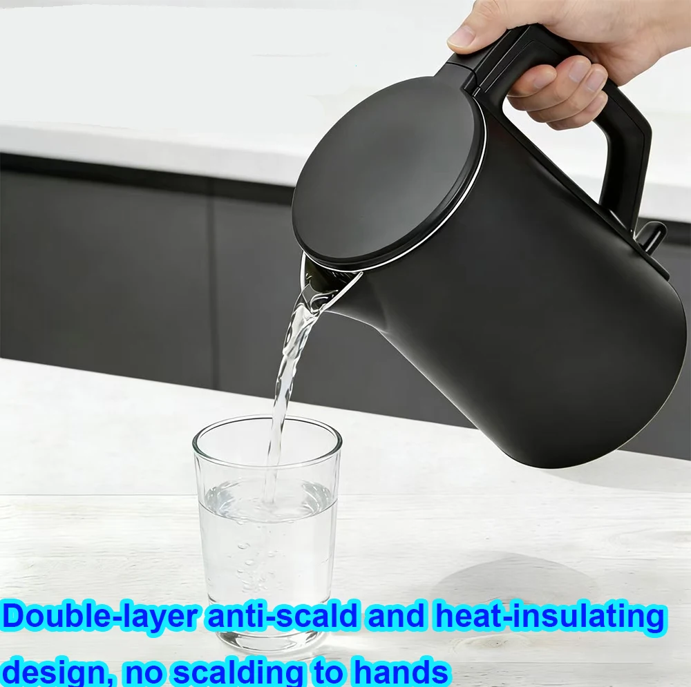 غلاية كهربائية مضادة للحرق سعة 1.7 لتر، غلاية مياه من الفولاذ المقاوم للصدأ 304 - غلاية كهربائية عالية الطاقة بقدرة 1500 وات مع غليان سريع