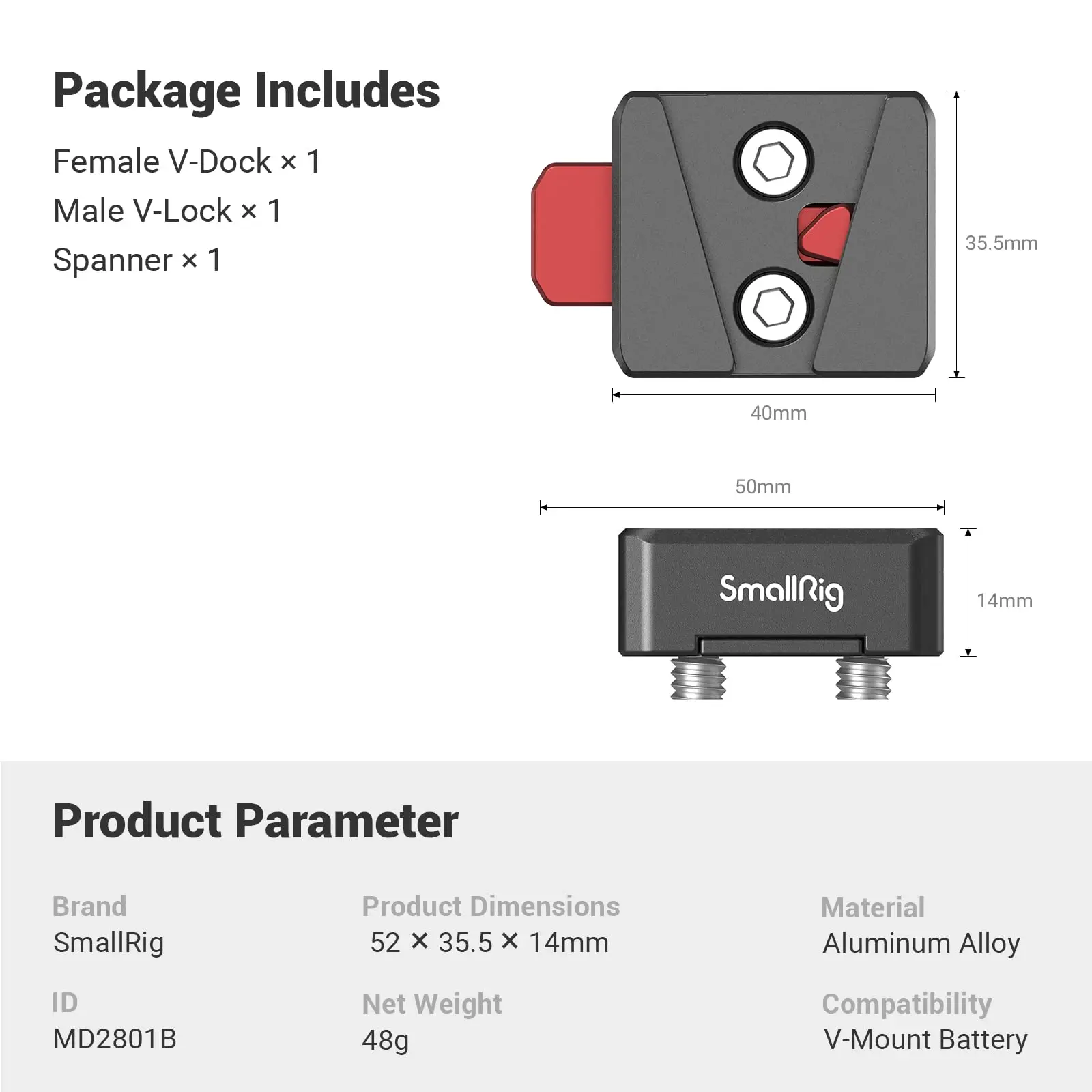 SmallRig Mini V-Lock Assembly Kit, V Mount Battery Plate, Quick Release Set with 1/4\