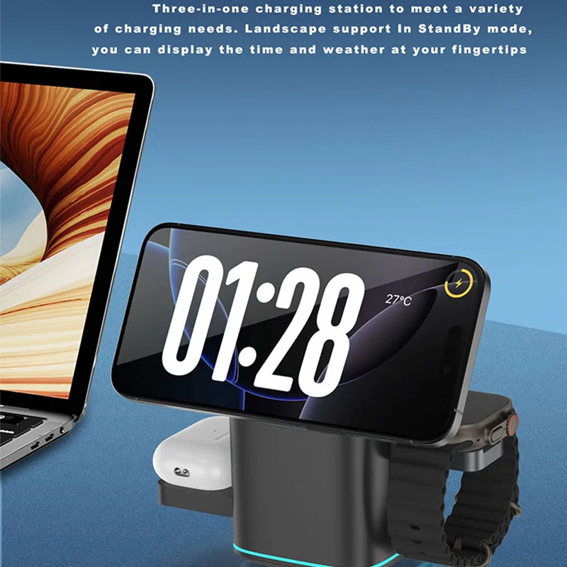 Praiser 25W Qi2 Foldable Touch Auto Rotation Magnetic Wireless Charger for iPhone 16 15 14 13 Samsung S25 S24 S23 S22 Xiaomi - view 2