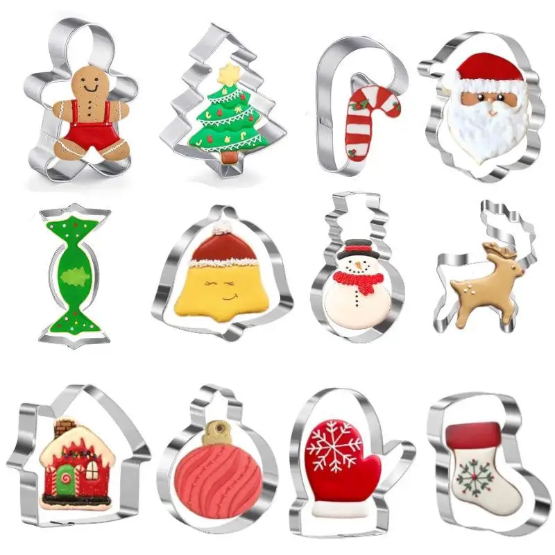 12Pcs Stainless Steel Christmas Cookie Cutters - Biscuit Pastry Molds, Practical Baking Tools & Kitchen Accessories for Xmas