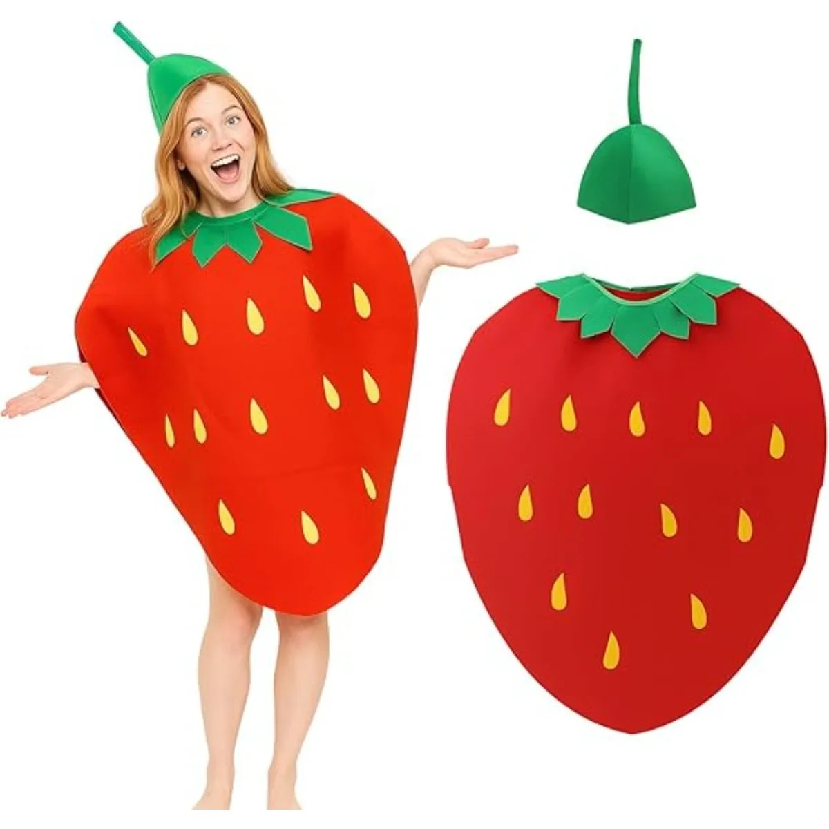 2-Pack Strawberry Fruit Costume Set, with Fun Headpiece, Vivid & Eye-Catching, Ideal for Christmas Parties & Gifting