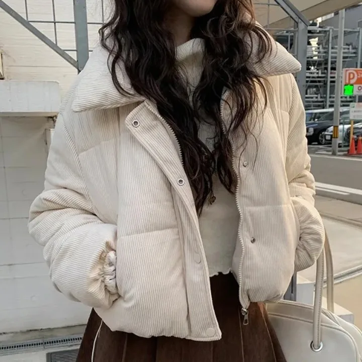 

Chic Autumn Winter ort Thiened down Cotton Jaet Women's Sle Retro Vitali Outerwear Korean Version Straight Tube pe