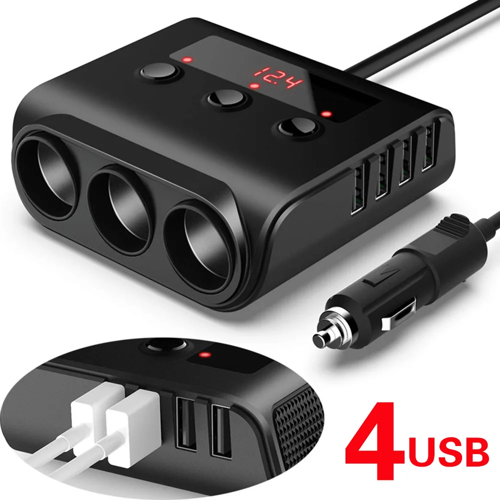 

Socket Splitter 12-24V Multifunctional 4 Ports USB Charger For GPS Mobile Phone With ON/OFF Switch Car Charger Quick Charge