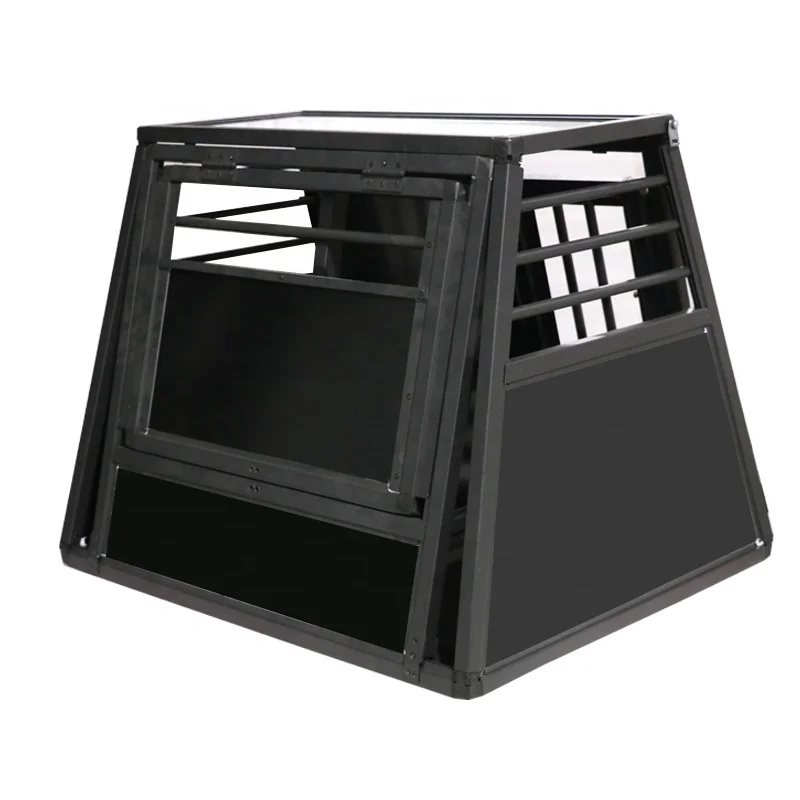 Dog Cage Heavy Duty Aluminum Pet Transport Box Double Door Breathable Metal Carrier Safe Travel Crate