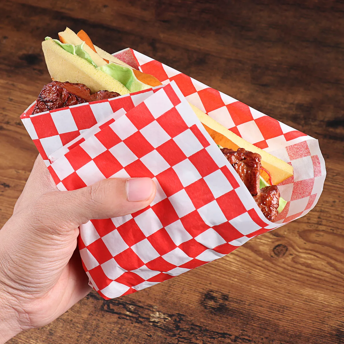 100Sheets Food Wrapping Paper Red White Checkered Basket Liner Grease Resistant Sandwich Wrap Sandwich Paper Picnic