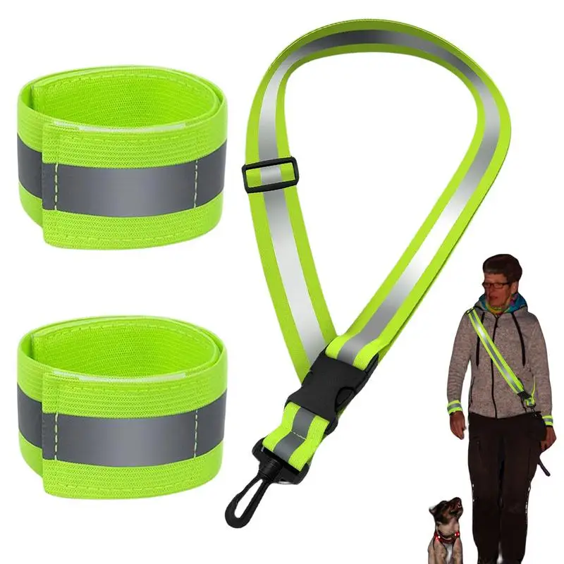 Reflective Gear For Walking At Night High Visibility Walking Reflectors Waterproof Adjustable Belt Safety Strap For Wrist Arm