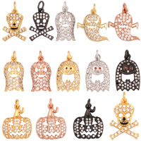 Popular Carnival Halloween Scream Ghost Skeleton Pumpkin Mask Charm Pendant,Trendy Cubic Zirconia 18K Gold Jewelry Necklace Q13