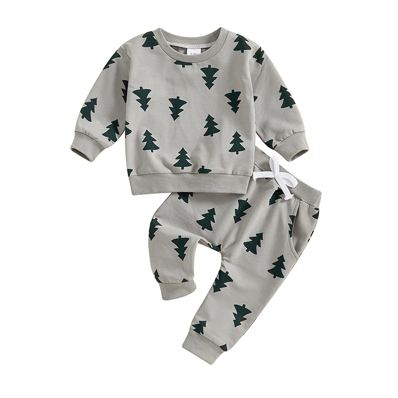 

Baby 2Pcs Christmas Outfits Long Sleeve Tree Print Sweatshirt and Pants Set Toddler Clothes