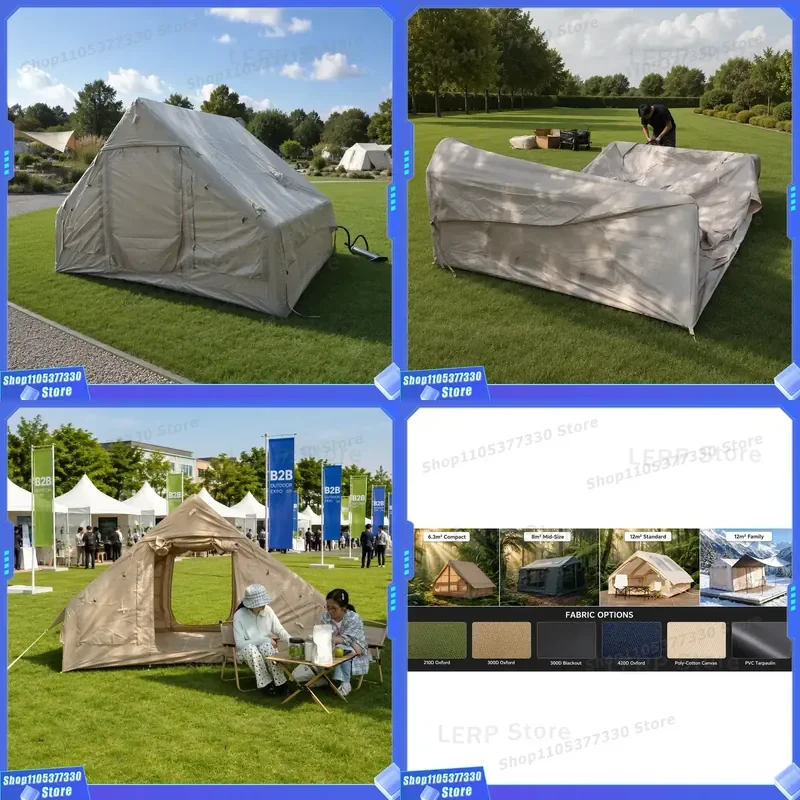 6.3sqm Air Column Inflatable Tent 210D Oxford Fabric Waterproof 13KG Lightweight Glamping Shelter Single Door Easy Setup