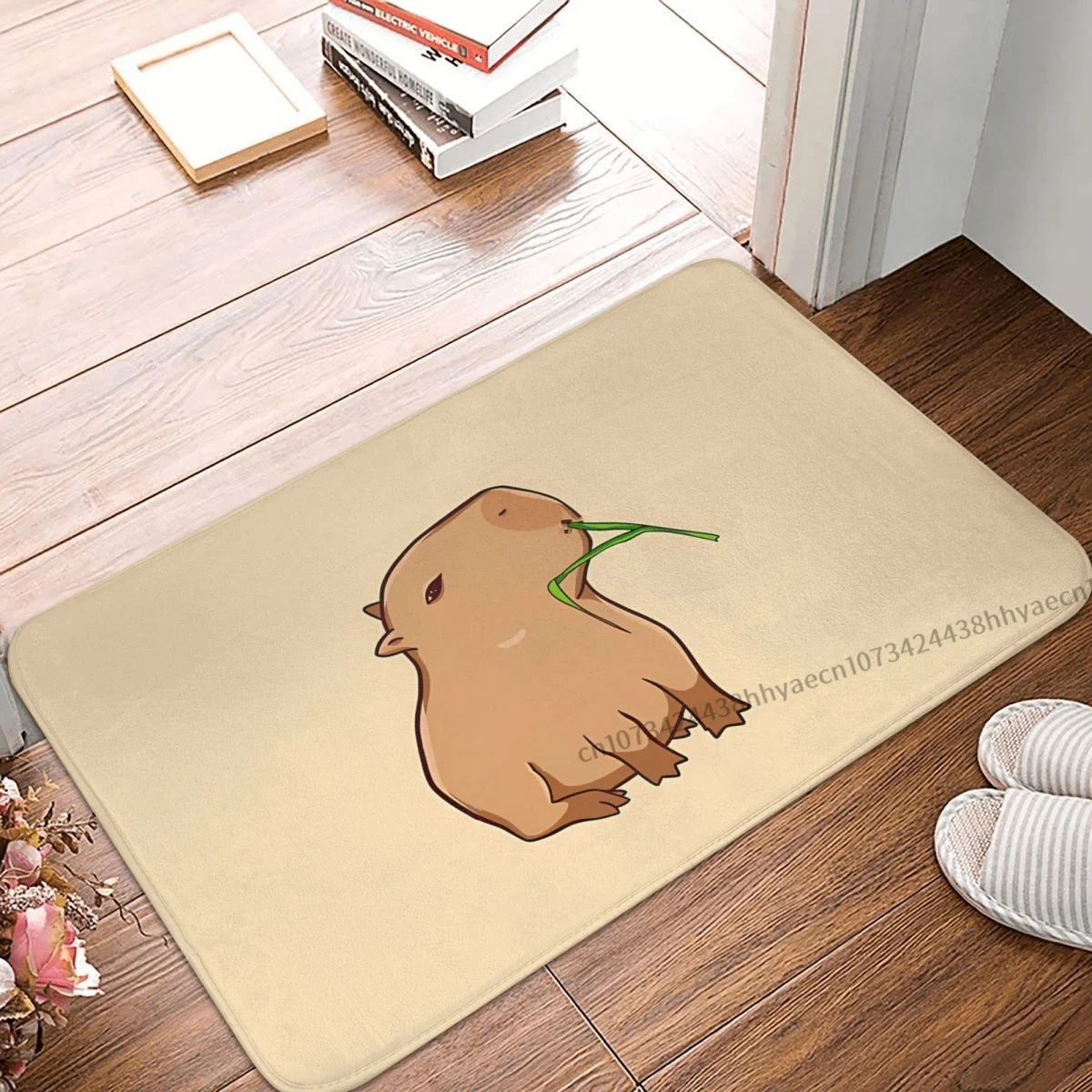 

Bath Non-Slip Carpet Capybara With A Leaf Eat Your Greens Bedroom Mat Entrance Door Doormat Home Decoration Rug