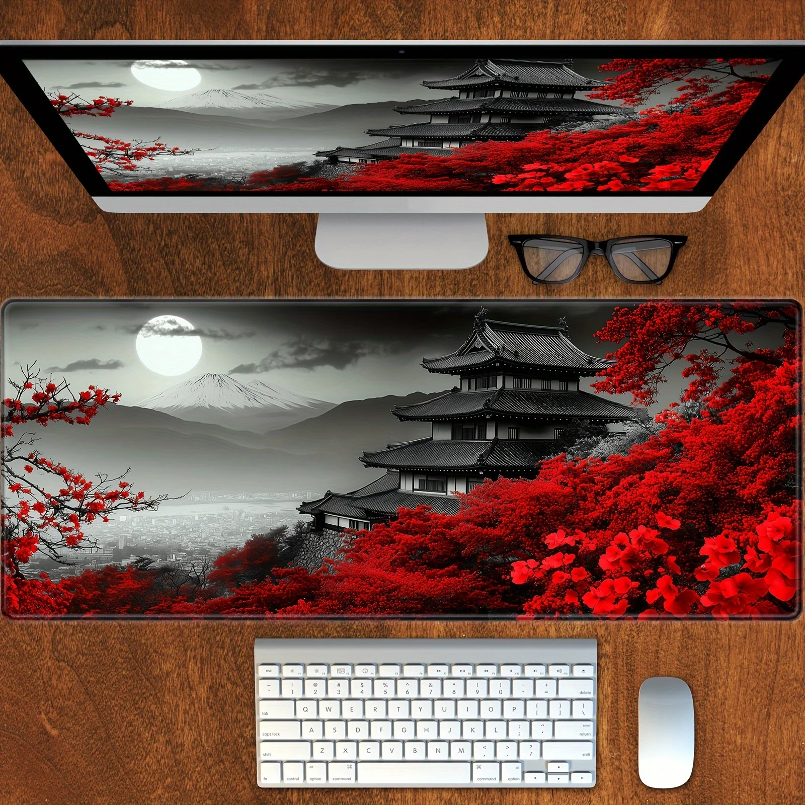 Full Moon mousepad 900x400 XXL Riverside table mat Japanese-style non-slip sole expansion gaming mousepad for office home decor