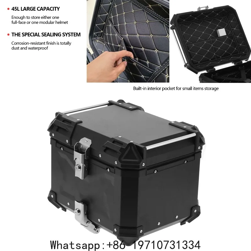 Generic Universal Motorcycle 45L Aluminum Top Case – Tail Box Luggage Trunk with Storage Lock for Touring