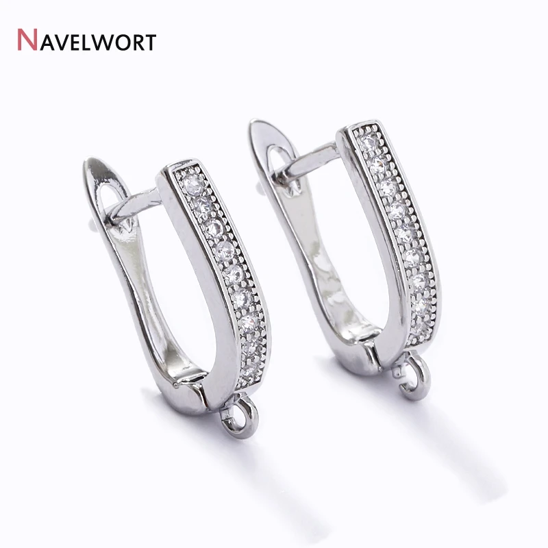 Trendy Rhodium Plated Earwire Fixtures Basic Fastener Inlaid Zircon Earring Hook Clasps Fittings DIY Handmade Crafts Wholesale