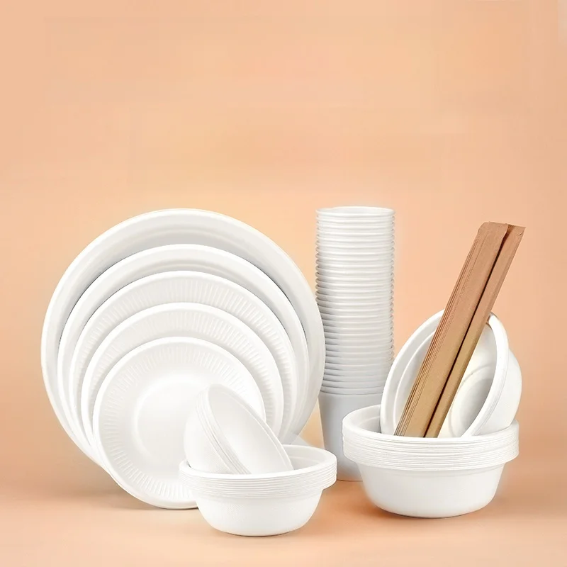 

Набор одноразовой посуды для еды: тарелки и миски для пикника на природе, биоразлагаемые, круглые, стандартного размера