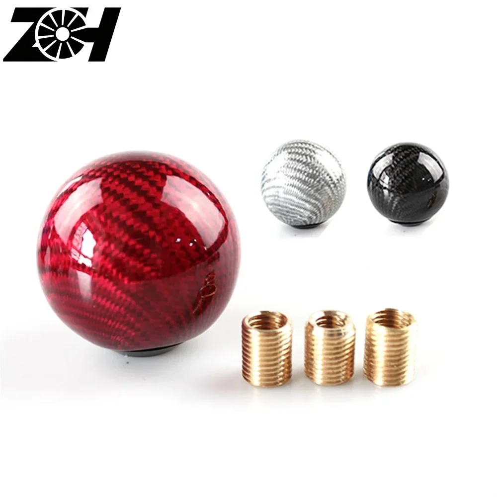 3 Colors Car Carbon Fiber Manual Gear Shift Knob Stick MT AT Gearstick Shifter Lever Circular Shape Fit For Honda Toyota Nissan