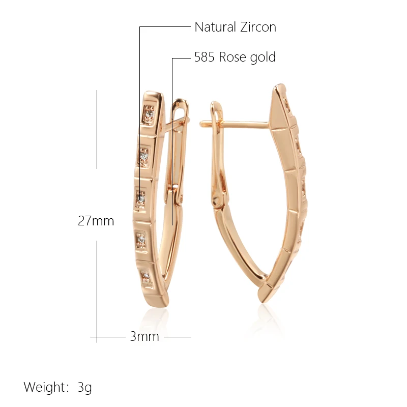 Wbmqda Classic V Shape Natural Zircon Drop Earrings For Women 585 Rose Gold Color High Quality Daily Fine Jewelry Accessories