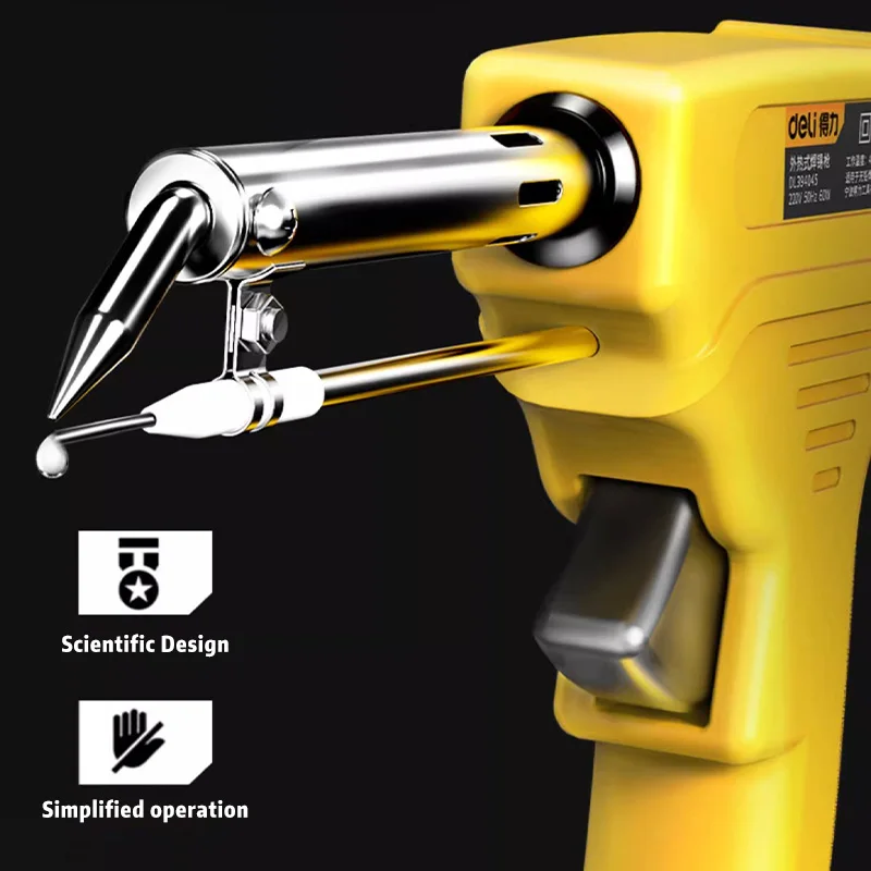 Deli pistola de soldadura eléctrica, soldador de calefacción interna, se envía automáticamente, herramienta de reparación de soldadura, pistola de estaño