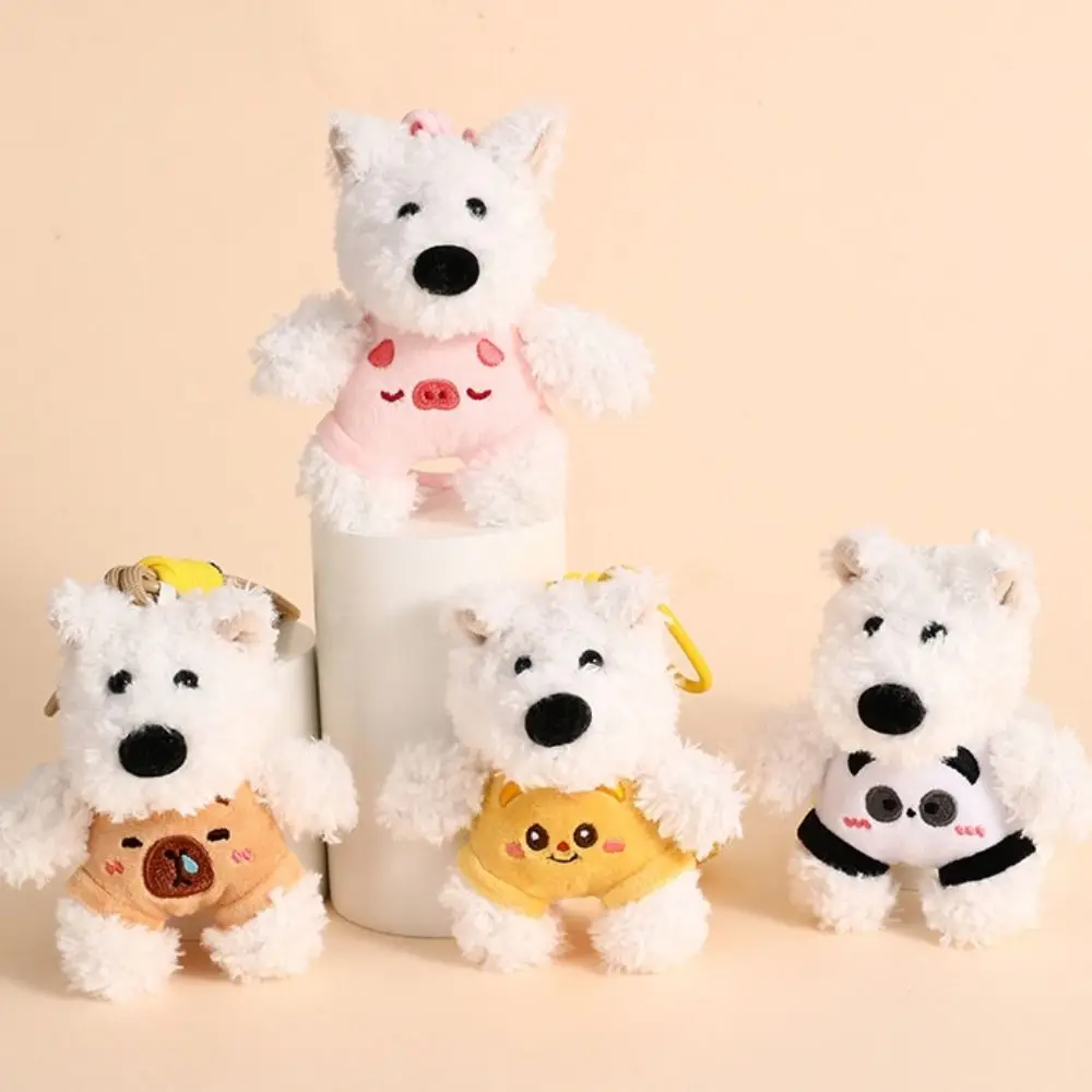 Fashion Cartoon West Highland Terrier Keychain Animal Fluffy Puppy Plush Keyring Creative Plush Doll Pendant Children Gift