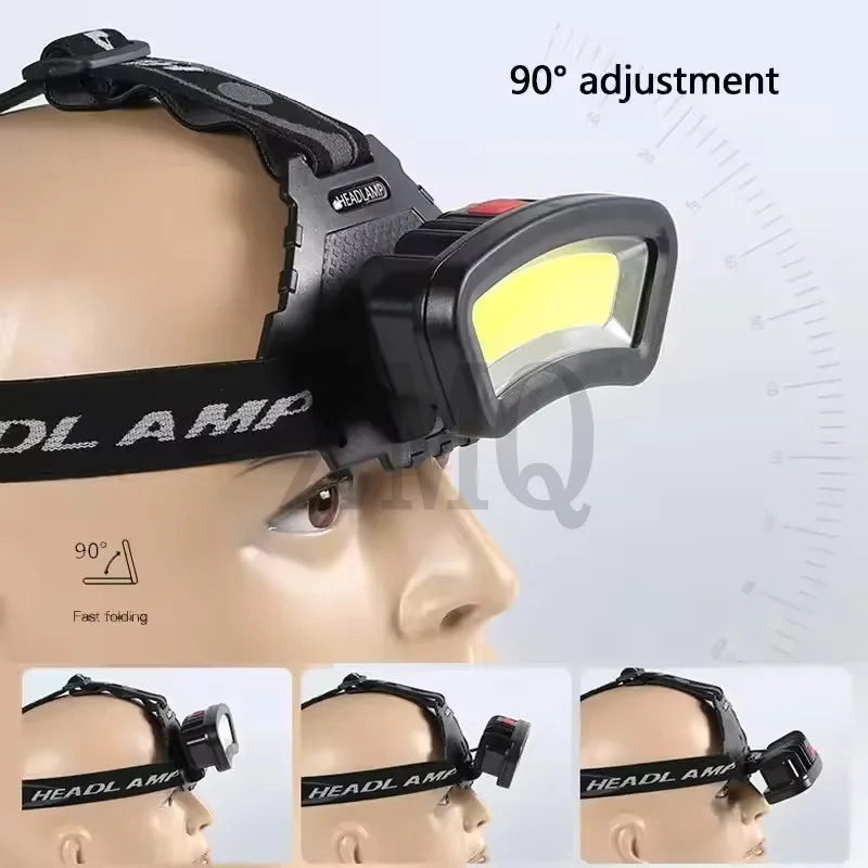 COB LED Wide Headlamp Wide Range Lighting USB Rechargeable LED Wide Angle Headlight with Battery Level Display 2*18650 Batteries