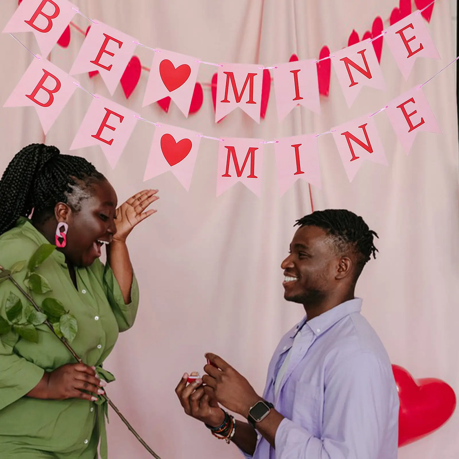 Be Mine Valentine Banner Heart Shaped Paper Decoration for Wedding Proposal Valentine's Day Indoor Outdoor Fireplace Mantle