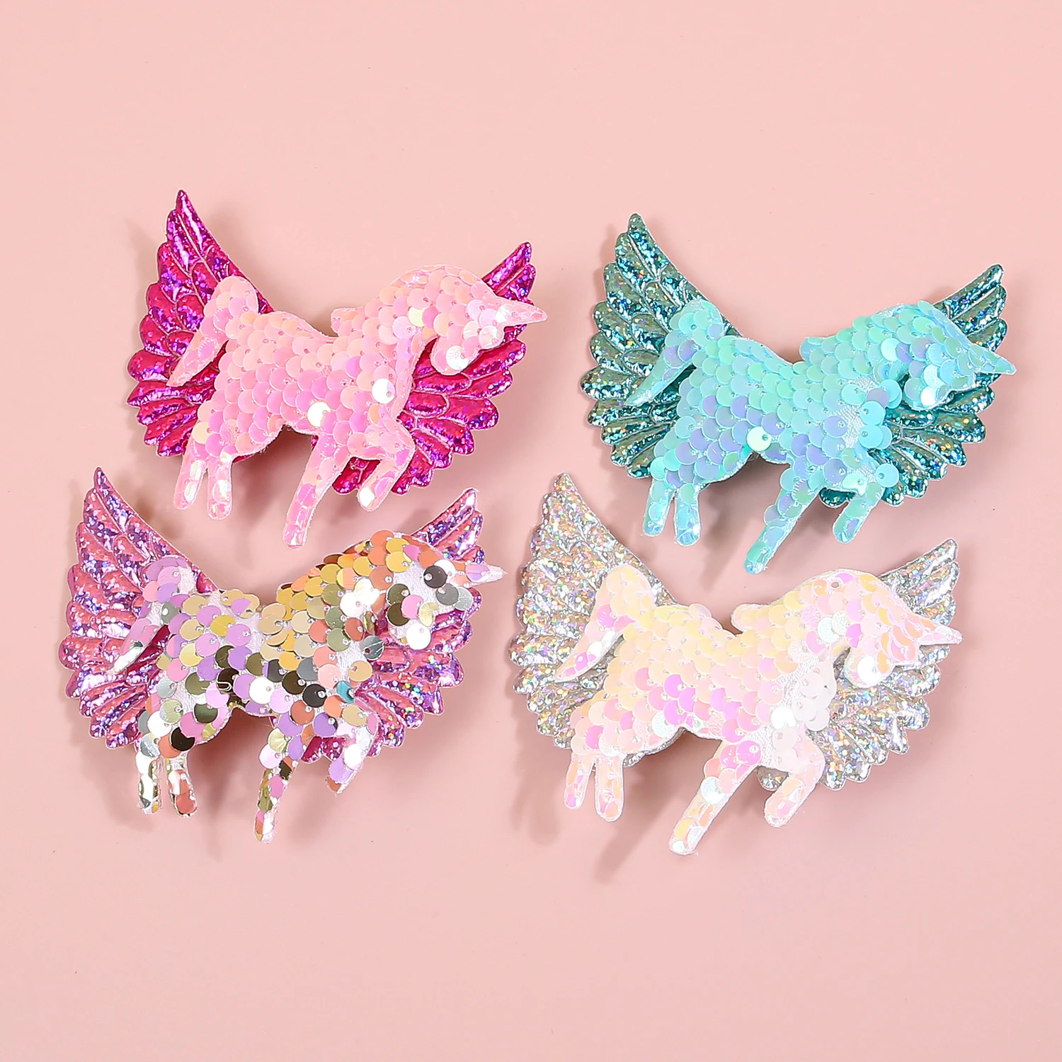 4pcs Unicorn Hair Clips for Girls Cute Wing Sequin Unicorn Hairpins Barrettes Clips Children Kids Girls Hair Accessories