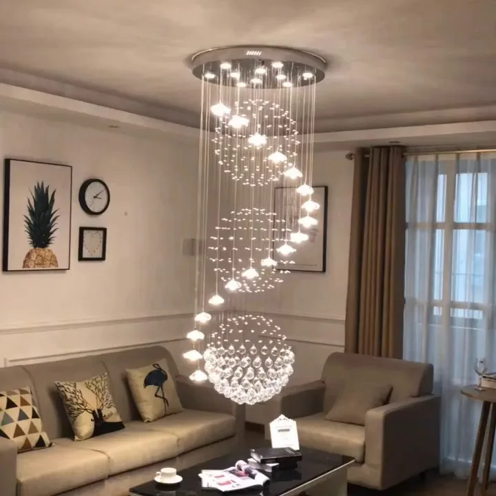 Rotating duplex stairwell long chandelier modern minimalist villa middle floor living room crystal chandelier