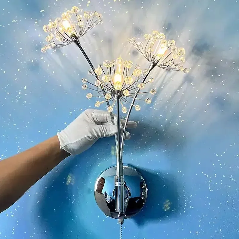 

Modern Minimalist Crystal Dandelion Wall Lamp Living Room Background Hallway Bedroom Bedside Led Llight Decorative Lighting