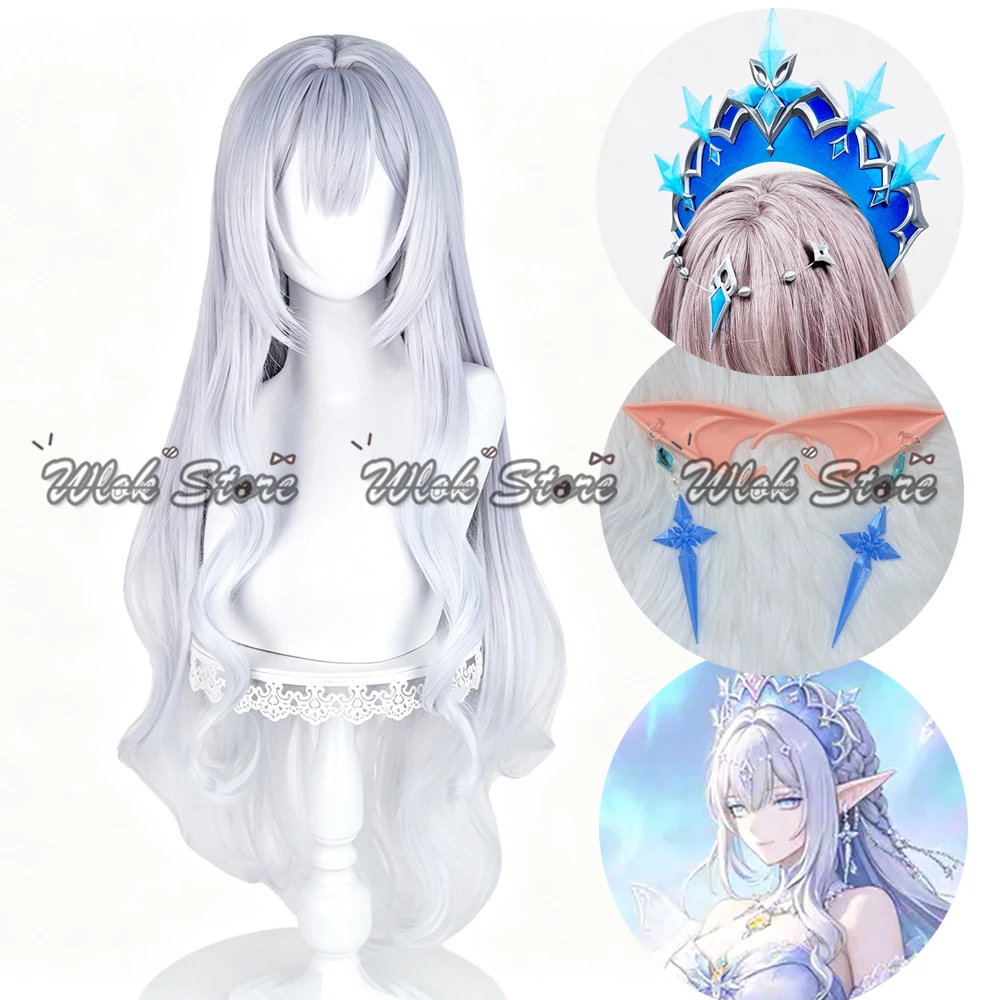 Genshin Impact Tsaritsa Cosplay Wig Headwear Earrings Anastasya Feodorovna Snezhnaya Light Purple Synthetic Curly Hair Halloween