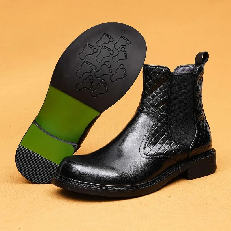 

Genuine Leather Men Formal Boots British Woven Business Winter Short Boot
