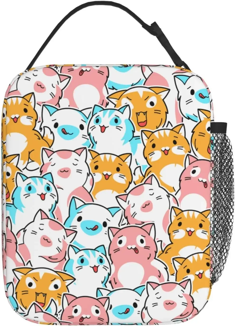 Cute Cats Lunch Box with Side Pocket Portable Reusable Lunch Bags for Women Men Insulated Lunch Tote Bag for Office Work Picnic