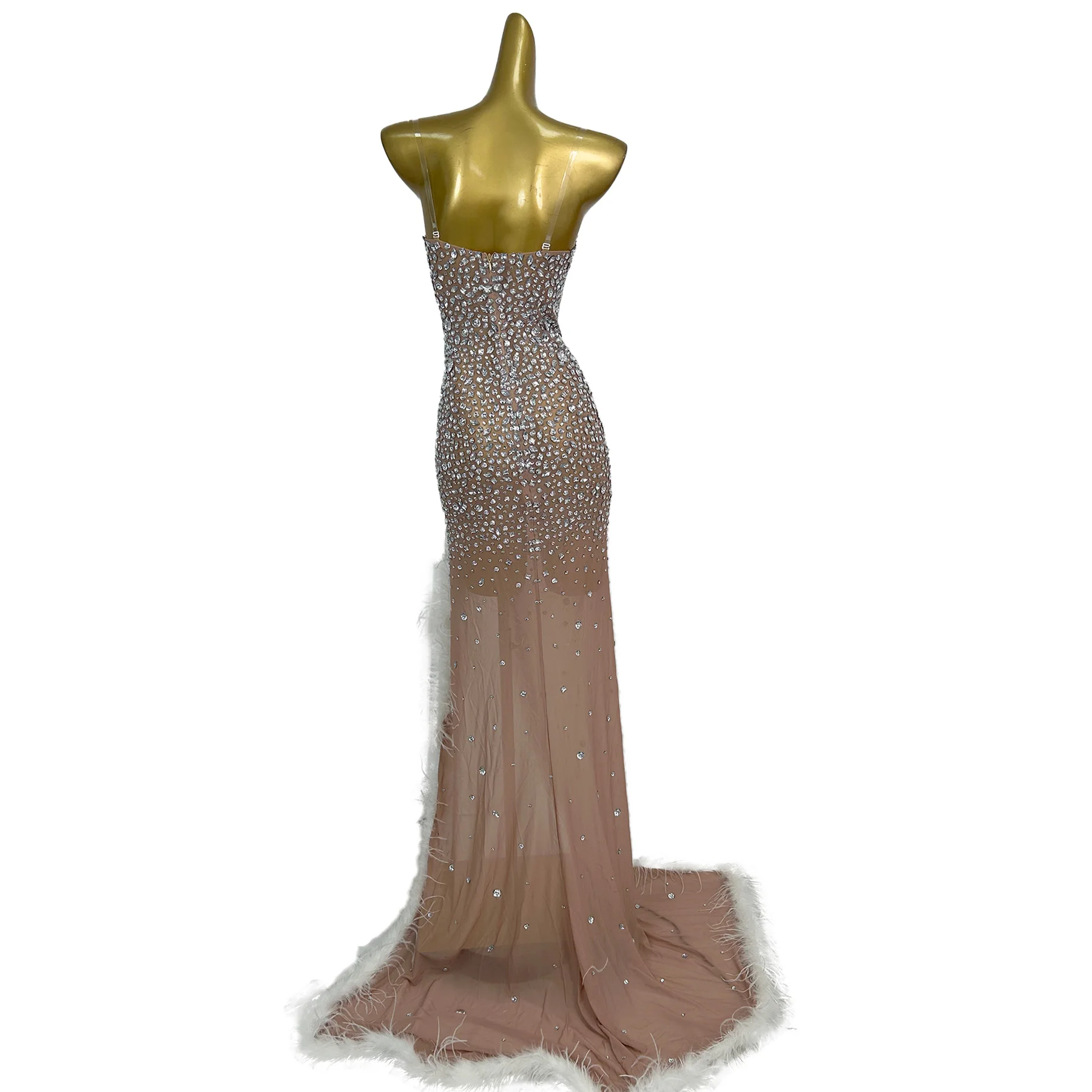 

Luxury Elegant High Side Slits Evening Gown Night Party Birthday Prom Photo Shoot High-end Strapless Dresses With Gloves Wuhai