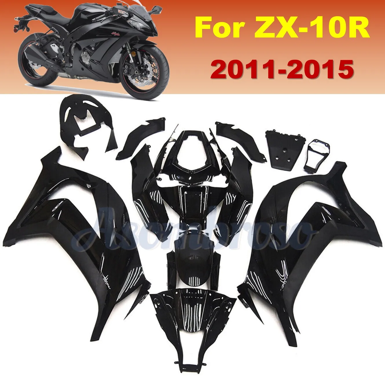 

Custom Paint Motorcycle Fairing Kit for Ninja 636 ZX10R 2011 2012 2013 2014 2015,All Black ABS Bodywork Full Set