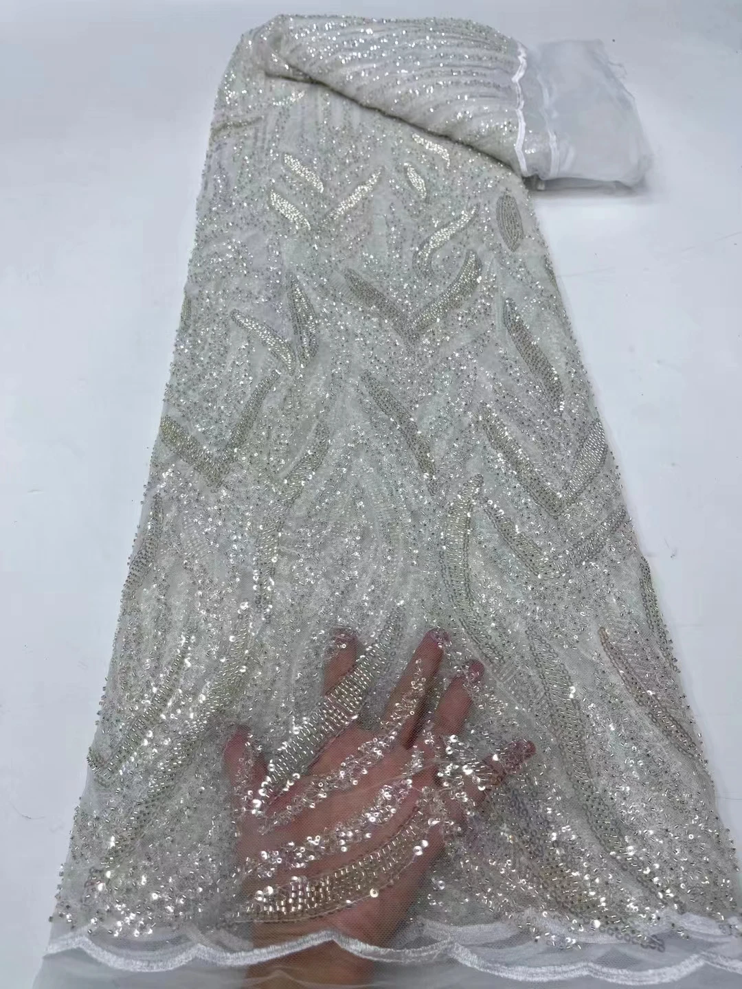 

2024 Luxury French Tulle Net Lace With Sequins And Beads African Nigerian Embroidered Lace Fabric Lace Fabric For Sewing Jy