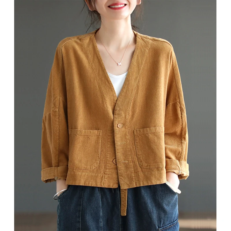 

Вельветовое ort Jaet в стиле ретро, женское весенне-осеннее повседневное пальто большого размера с летучей мышью V-Ne, модное универсальное верхнее пальто