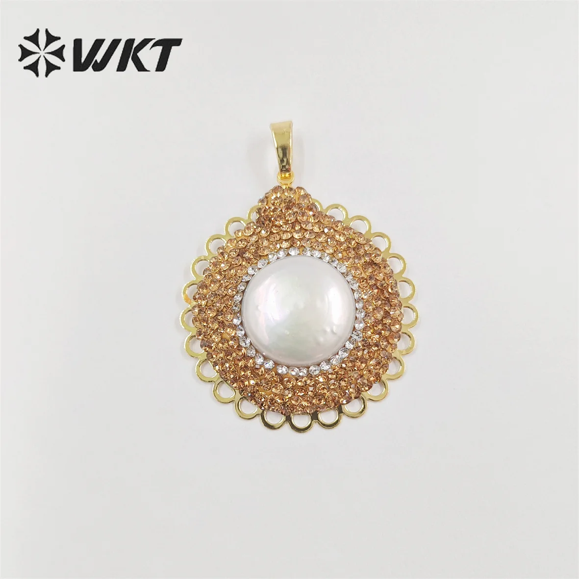 

WT-JP311 WKT Unique design fashion Dubai diamond pearl pendant Healing Gorgeous freshwater pearl pendant gold rhinestone pendant