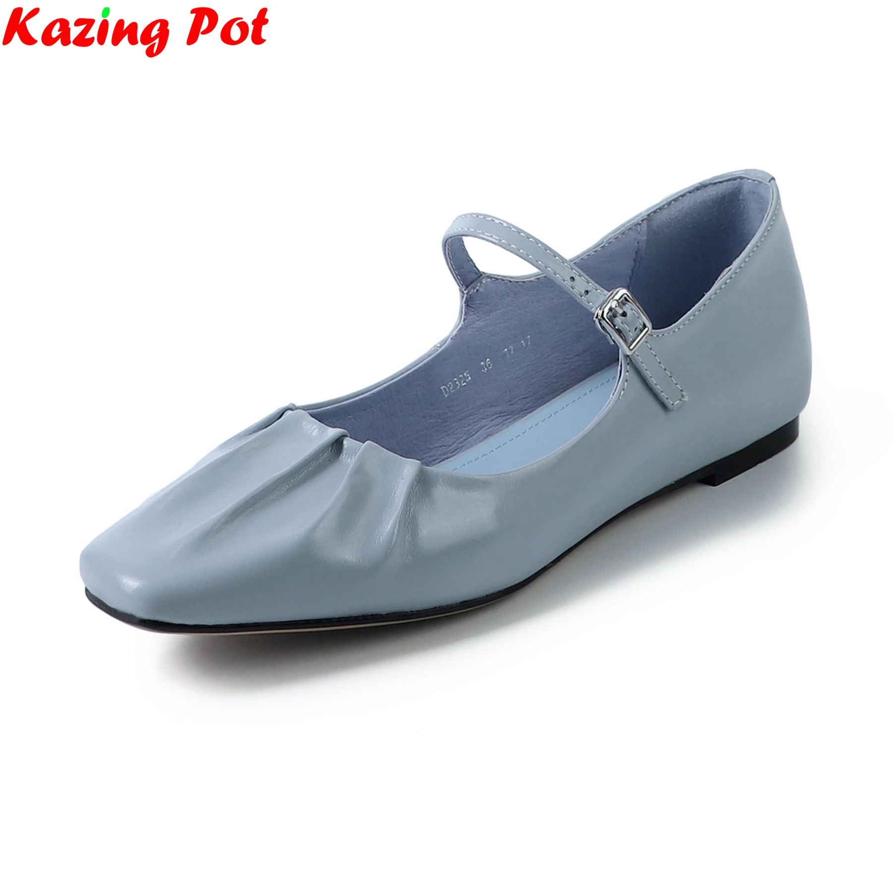 

Krazing Pot Sheepskin Square Toe Shallow Elegant Mary Janes Pleated Spring Shoes Chunky Heels Luxury Brand Dating Women Pumps