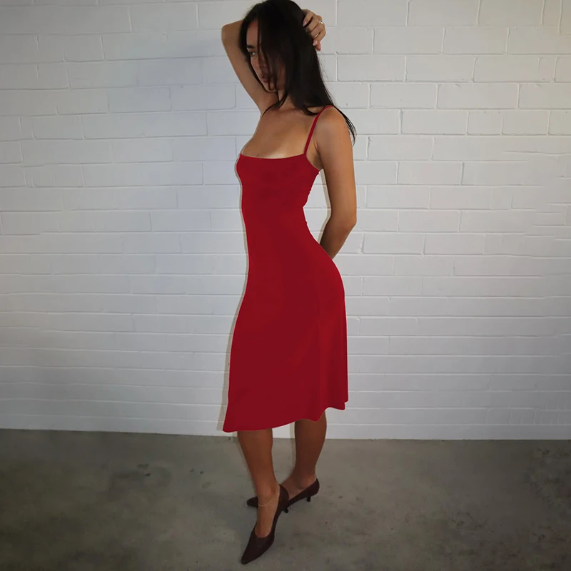 Hugcitar Damen-Kleid, elegant, einfarbig, sexy Midikleid, ärmellos, rückenfrei, Sommerkleidung, Geburtstagsfeier, Urlaub – Detail 34