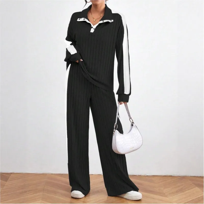 

Women's Sportswear Set V-Neck Zipper Top Casual Solid Color Autumn and Winter Women 2 Piece Sets Women Outfit