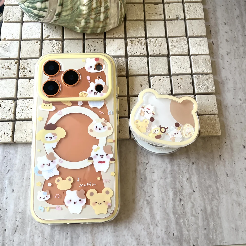 

Korea INS Cute Cartoon Magnetic Stand Phone Case for iPhone 17 16 Pro 15 14 Pro Max 13 Cover Shake Holder Clean protective cases