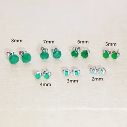 Vintage Style 2mm to 8mm  316l Stainless Steel With Green Glass Stone Push Up Stud EarringsAllergy Free