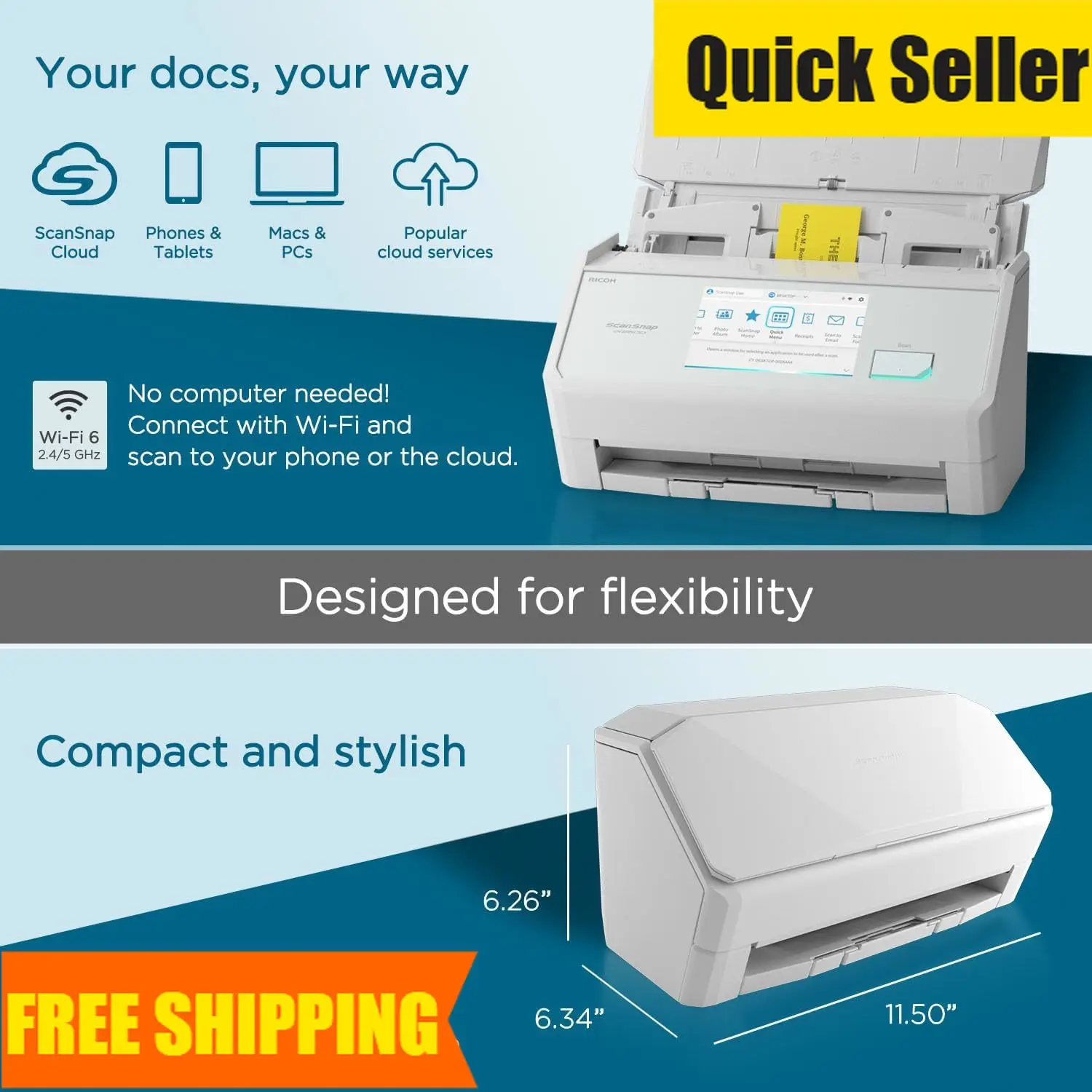 

Выгодное предложение: Беспроводной или USB-сканер документов, фотографий и чеков iX2500 с поддержкой облачной технологии и большим 5-дюймовым сенсорным экраном