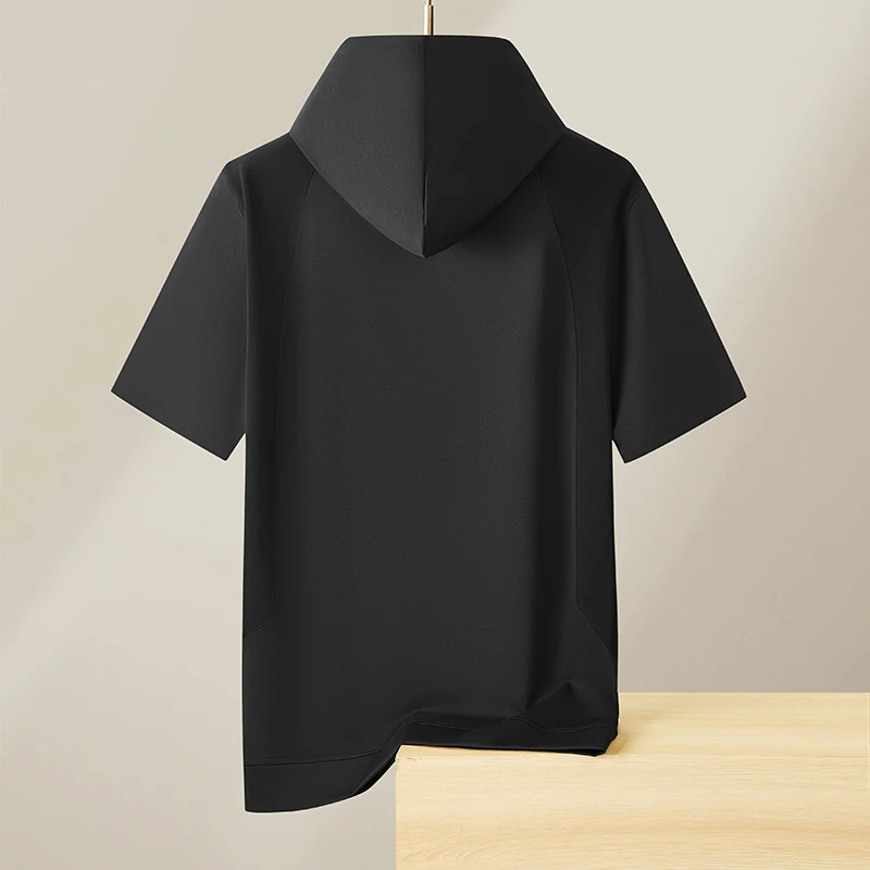 Luxury Man Plus Size Hooded Short Sleeved Shirt Summer New Loose American Style Hot Minimalist Fashion Soft Elasticity Mens Tops